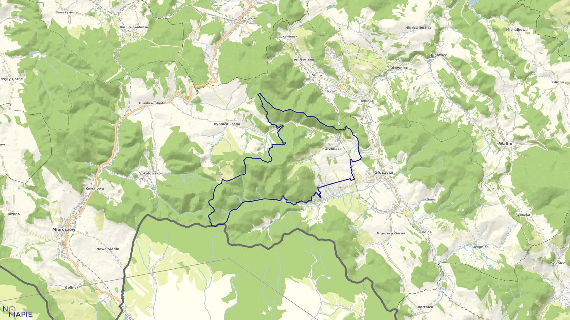 Mapa obrębu GRZMIĄCA w gminie Głuszyca